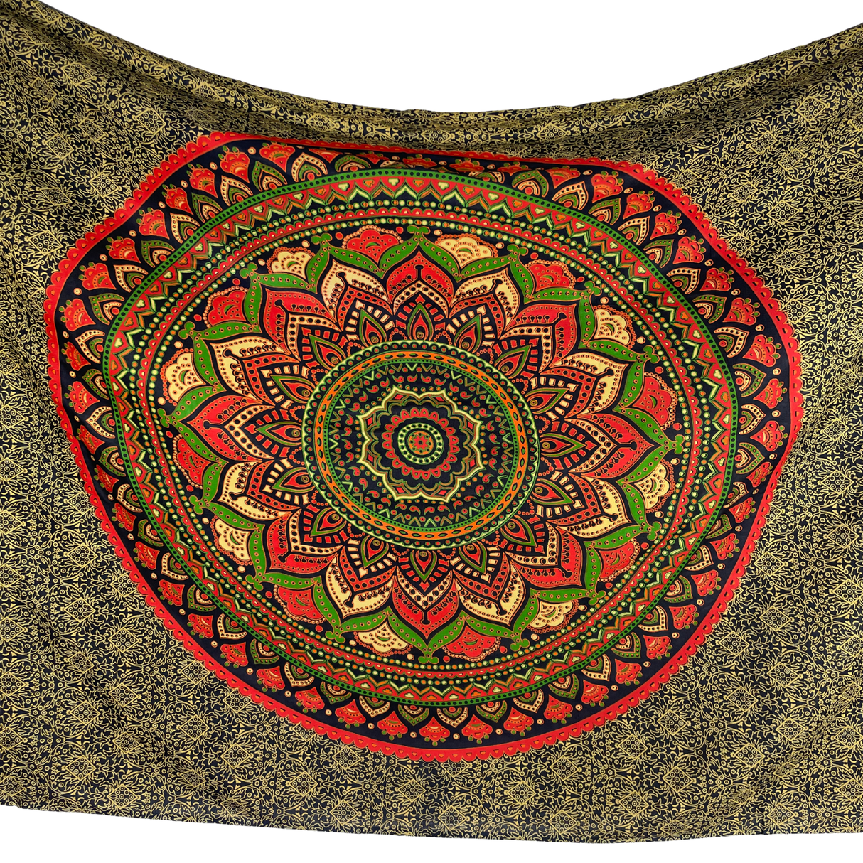 Sarong Ombre Mandala Grün Rot Orange – dünnes Strandtuch aus Viskose im Boho Stil