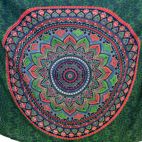 Sarong Ombre Mandala Grün Blau Rot – dünnes Strandtuch aus Viskose im Boho Stil