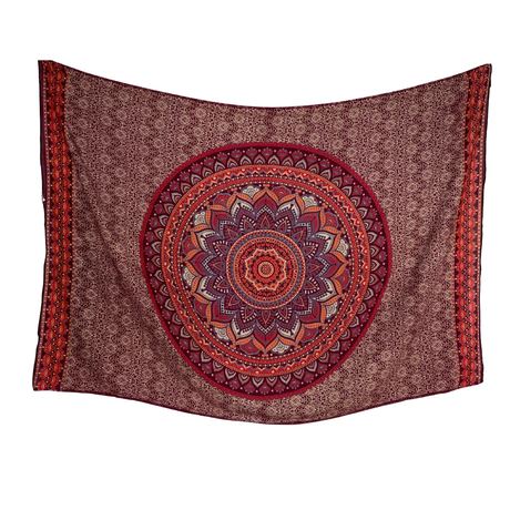 Sarong Ombre Mandala Dunkelrot Orange Blau – dünnes Strandtuch aus Viskose im Boho Stil