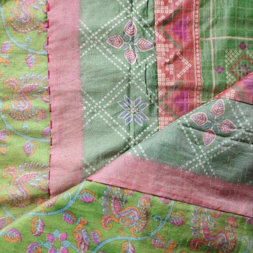 B- Ware Sari- Vorhang Grün 230 x 110 cm