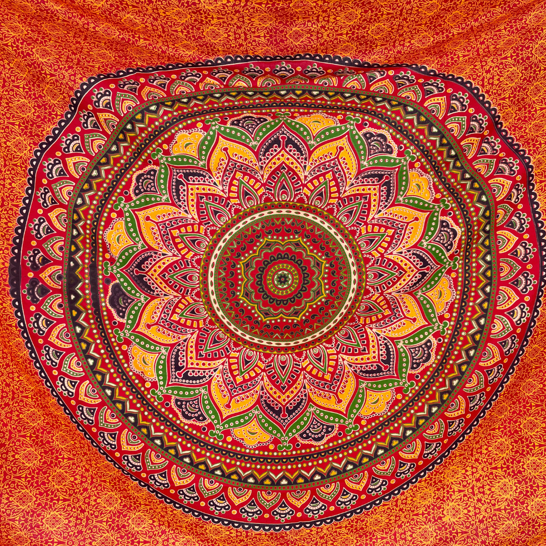 Sarong Ombre Mandala rot bunt – dünnes Strandtuch für unterwegs