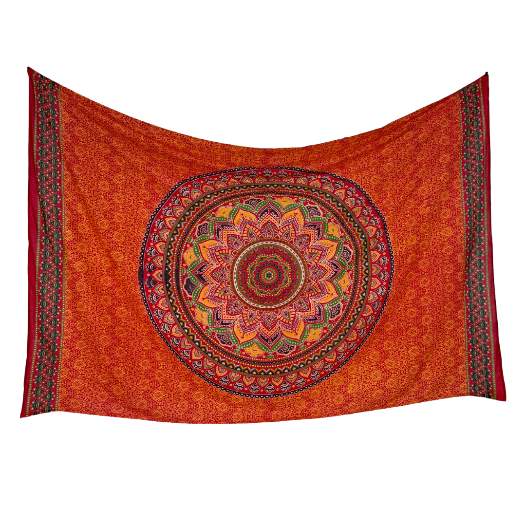 Sarong Ombre Mandala rot bunt – dünnes Strandtuch für unterwegs