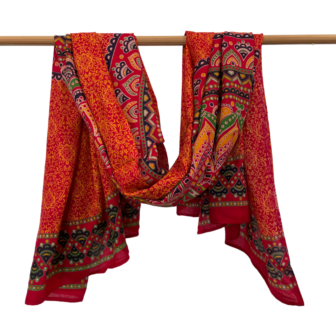 Sarong Ombre Mandala rot bunt – dünnes Strandtuch für unterwegs