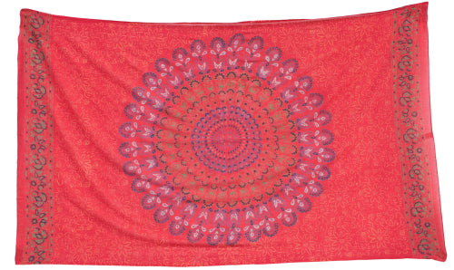 Sarong Pfauenfeder Mandala rot – leichtes Strandtuch für unterwegs
