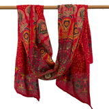 Sarong Pfauenfeder Mandala rot – dünnes Strandtuch für unterwegs