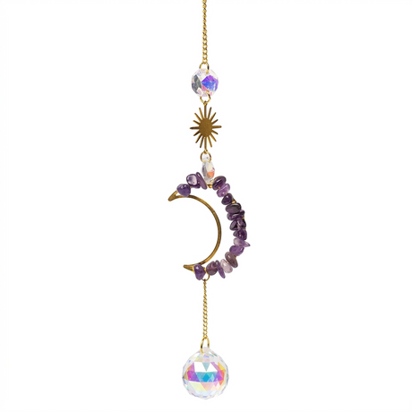 Sonnenfänger Amethyst Mondsichel 30 cm: zartes Regenbogenlicht für Abendruhe und Herzenswärme