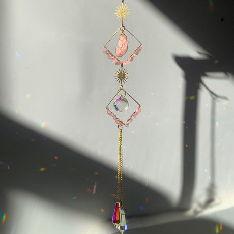 Sonnenfänger Edelstein Rosenquarz Geometrisch 27 cm