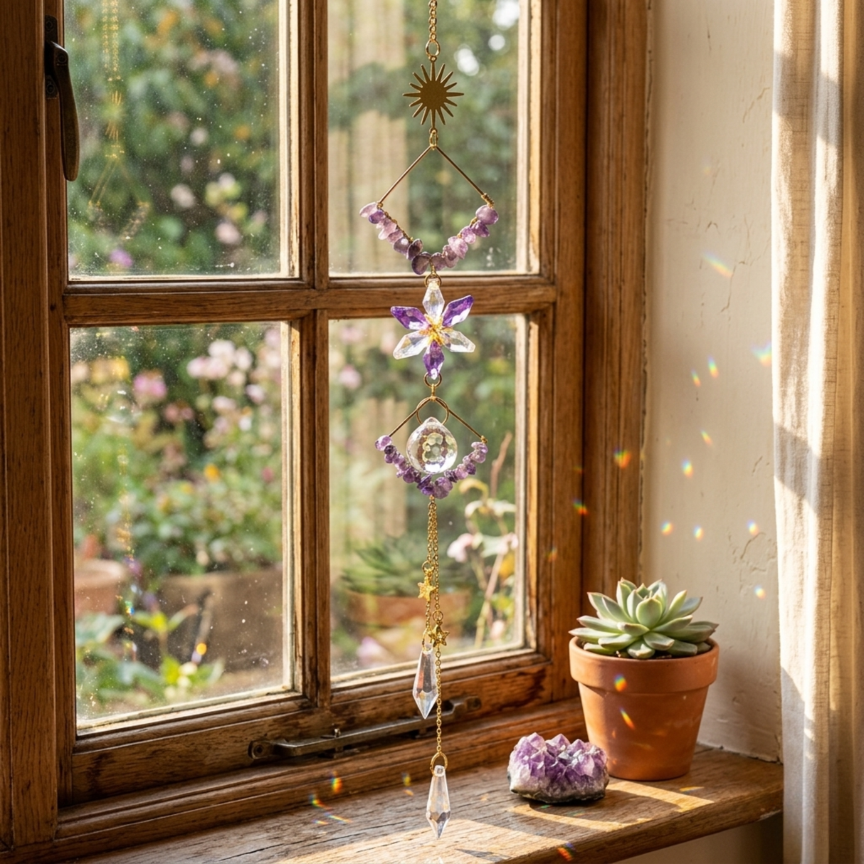 Sonnenfänger Geometrisch 30 cm mit Amethyst: für mehr Harmonie im Raum