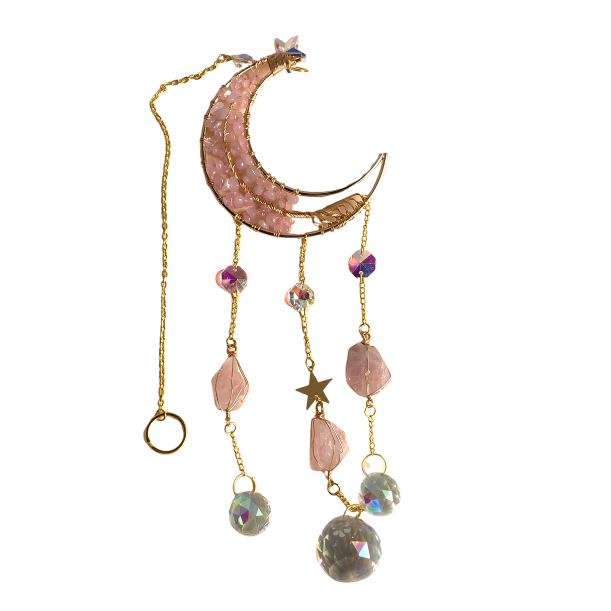 Sonnenfänger Rosenquarz Mondsichel 40 cm