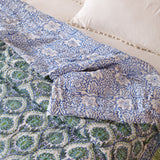 Steppdecke Blockdruck Mosaik Blau Grün 270 x 240 cm