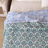 Steppdecke Blockdruck Mosaik Blau Grün 270 x 240 cm
