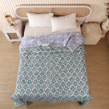 Steppdecke Blockdruck Mosaik Blau Grün 270 x 240 cm