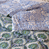 Steppdecke Blockdruck Mosaik Blau Grün 270 x 240 cm