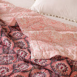 Steppdecke Blockdruck Mosaik Rosa 270 x 240 cm