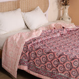 Steppdecke Blockdruck Mosaik Rosa 270 x 240 cm