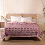 Steppdecke Blockdruck Mosaik Rosa 270 x 240 cm