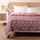 Steppdecke Blockdruck Mosaik Rosa 270 x 240 cm