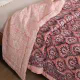Steppdecke Blockdruck Mosaik Rosa 270 x 240 cm