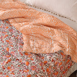 Steppdecke Blockdruck Ranke Grün Orange 270 x 240 cm