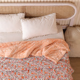 Steppdecke Blockdruck Ranke Grün Orange 270 x 240 cm