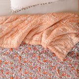 Steppdecke Blockdruck Ranke Grün Orange 270 x 240 cm