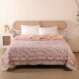Steppdecke Blockdruck Ranke Grün Orange 270 x 240 cm