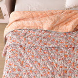 Steppdecke Blockdruck Ranke Grün Orange 270 x 240 cm