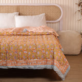 Steppdecke Blockdruck Ranke Orange 270 x 240 cm
