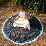 Strandtuch rundes Mandala Elefanten blau türkis 185 cm