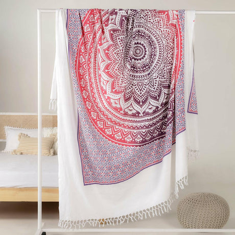 Tagesdecke Bettüberwurf 2x2m Mandala lila rosa 100% Baumwolle, indisches Muster orientalischer Design (3)