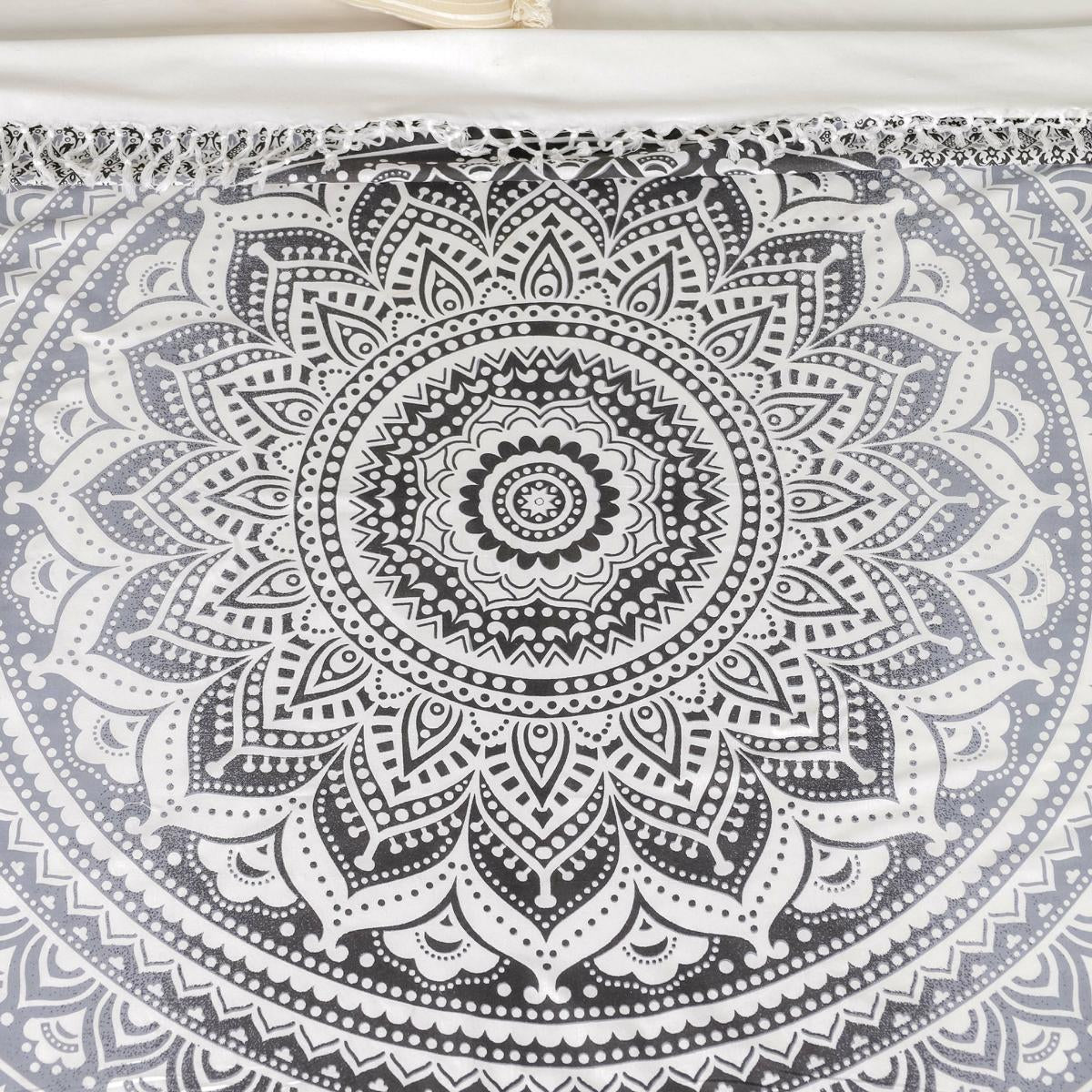 Tagesdecke Bettüberwurf 2x2m Mandala schwarz grau 100% Baumwolle, indisches Muster orientalisches Design
