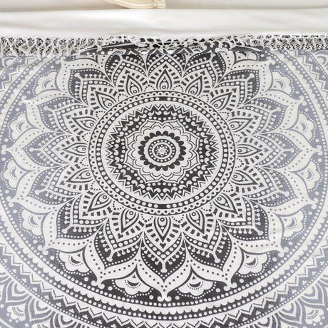 Tagesdecke Bettüberwurf 2x2m Mandala schwarz grau 100% Baumwolle, indisches Muster orientalisches Design