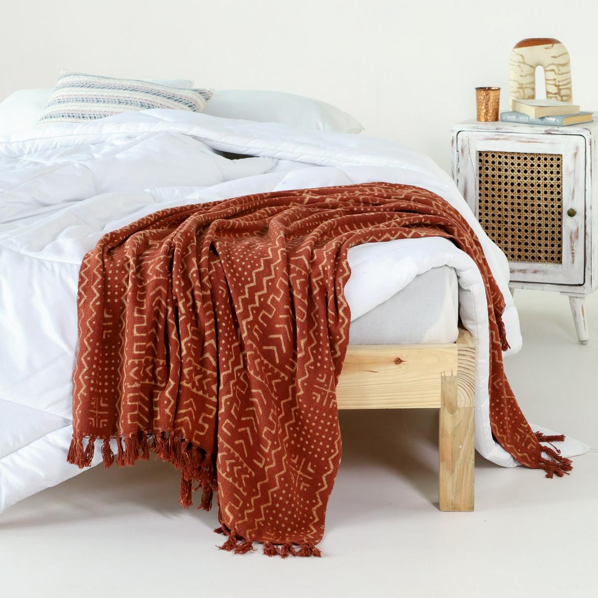 Blockdruck Tagesdecke Barmer - Rostbraun