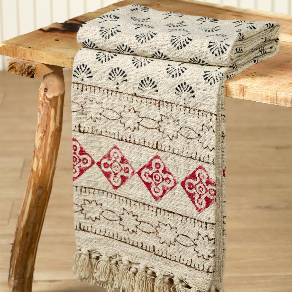 Blockdruck Tagesdecke Chittorgarh - schwarz rot weiß