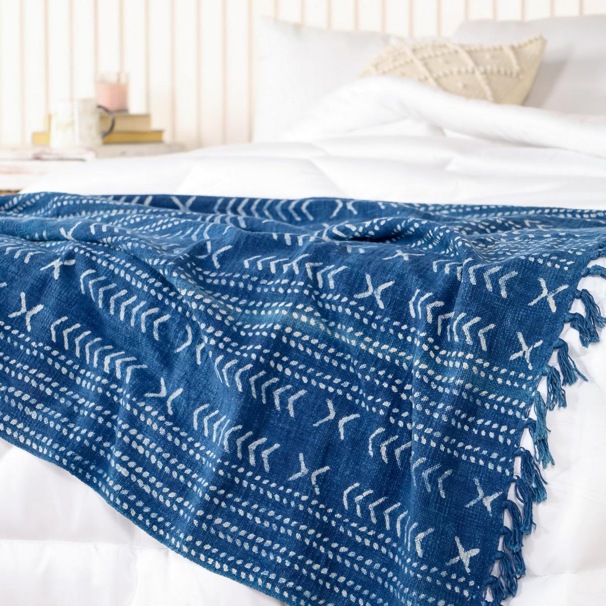 Blockdruck Tagesdecke Sanganer - Indigo blau