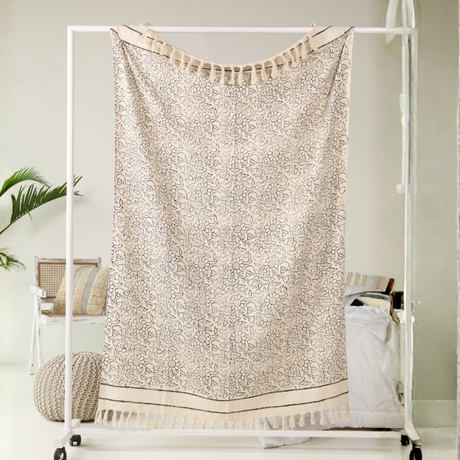Indische Tagesdecke mit floralem Design - 100% weiche Baumwolle