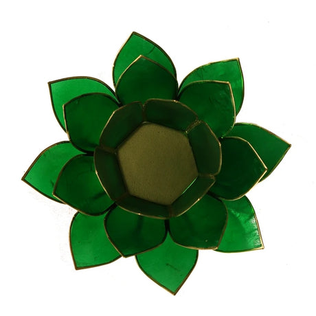 Teelichthalter Lotus grün Gold aus Glas