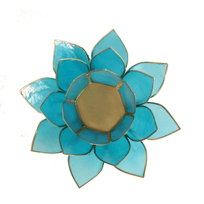 Teelichthalter Lotus blau gold aus Glas