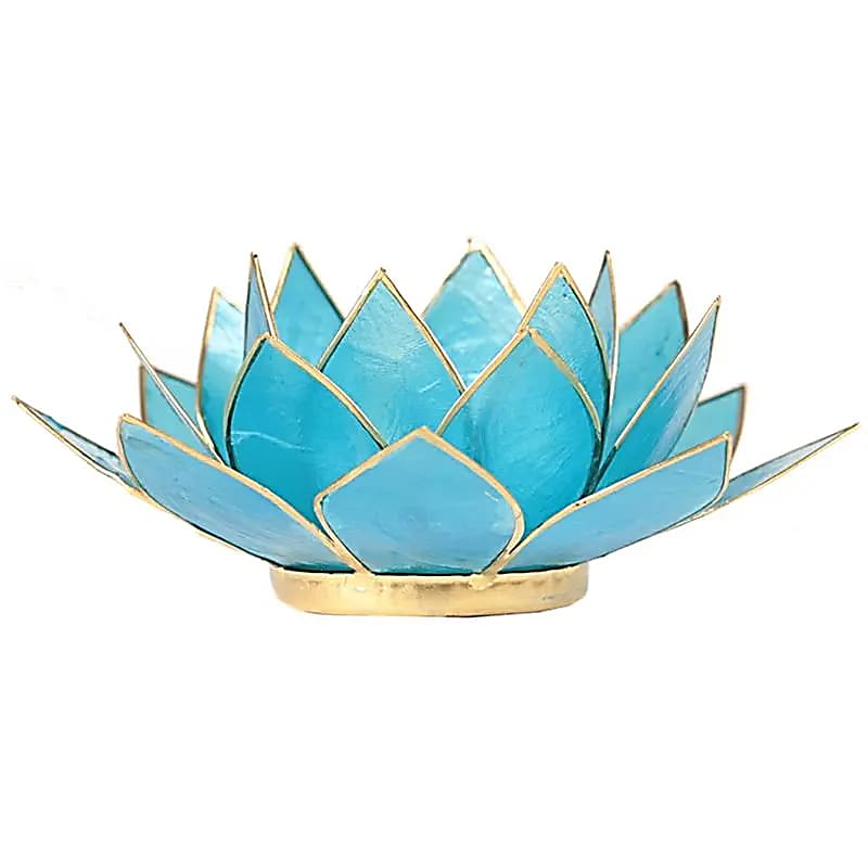 Teelichthalter Lotus blau gold aus Glas