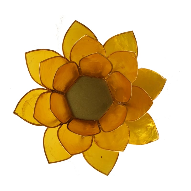 Teelichthalter Lotus gelb Gold aus Glas