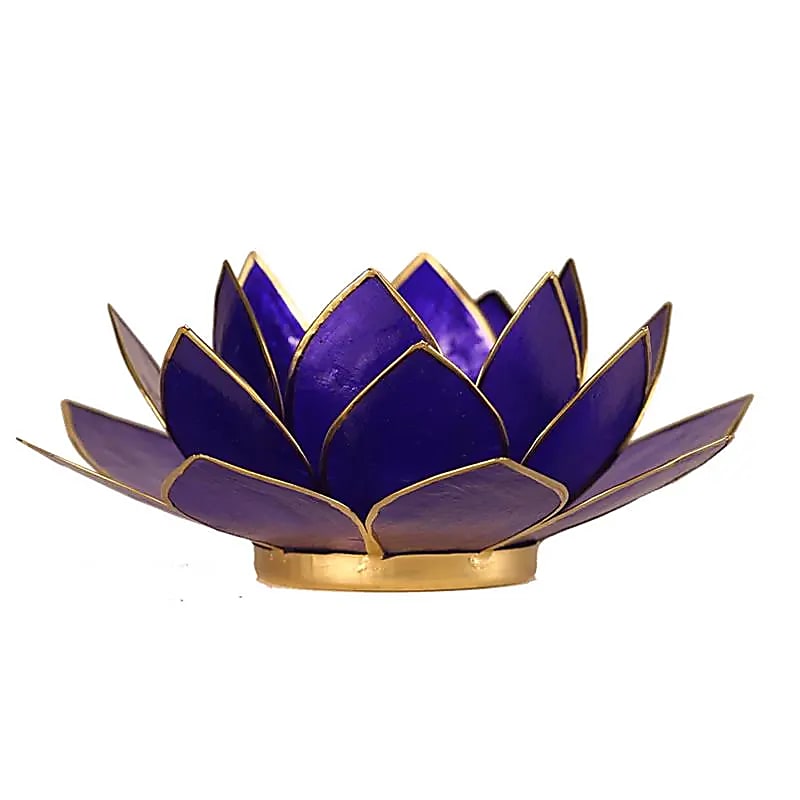 Teelichthalter Lotus lila gold aus Glas