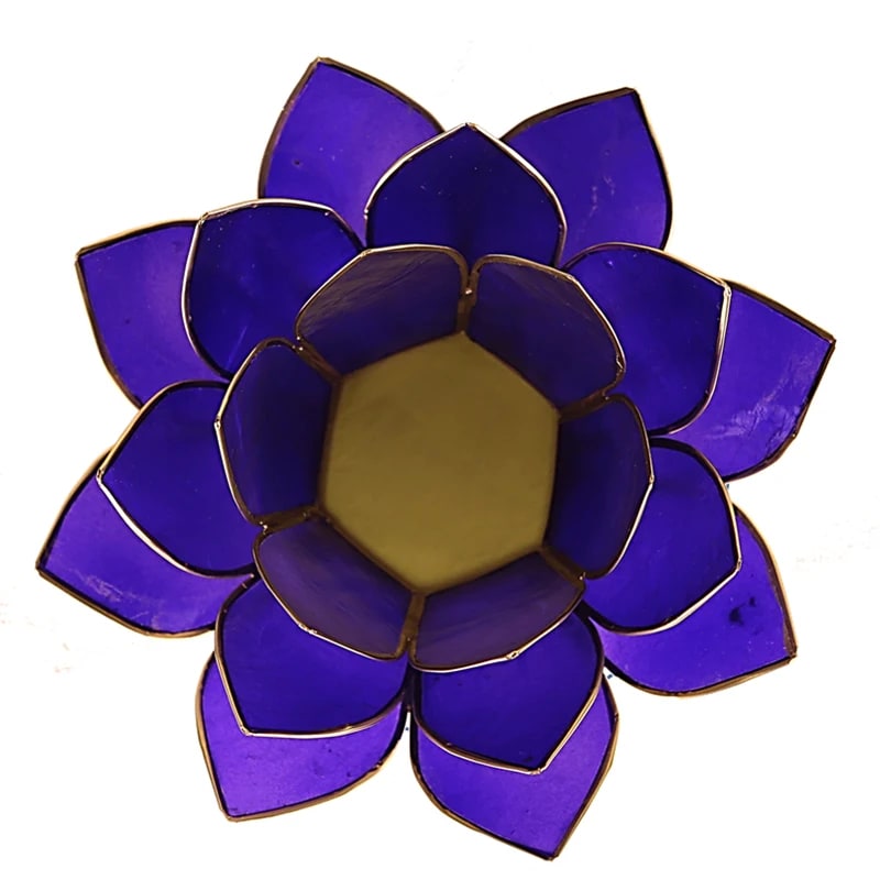 Teelichthalter Lotus lila gold aus Glas