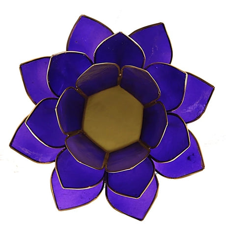 Teelichthalter Lotus lila gold aus Glas