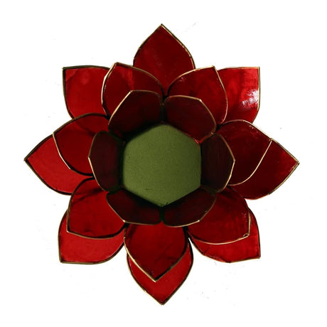 Teelichthalter Lotus rot gold aus Glas