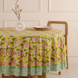 Runde Tischdecke Blockdruck Ranke Gelb