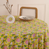 Runde Tischdecke Blockdruck Ranke Gelb