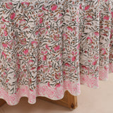 Runde Tischdecke Blockdruck Ranke Grün Rosa
