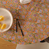 Runde Tischdecke Blockdruck Ranke Orange