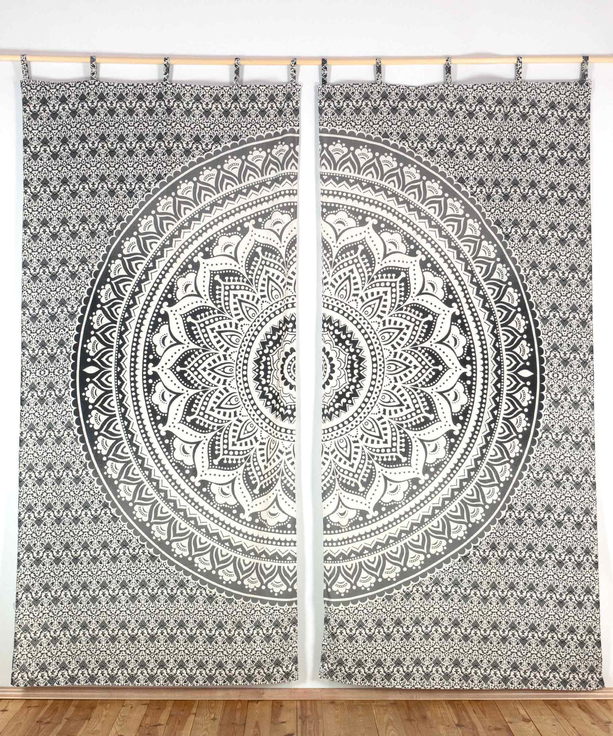 Vorhang Ombre Mandala schwarz grau mit Schlaufen