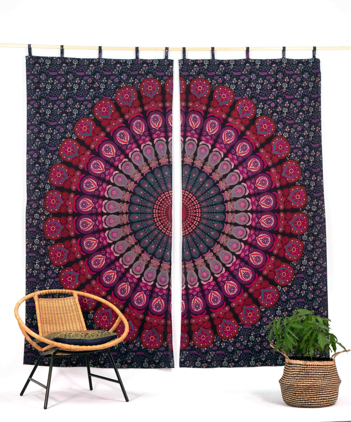 Vorhang Pfauenfeder Mandala bordeaux rosa - ca. 230x210 cm